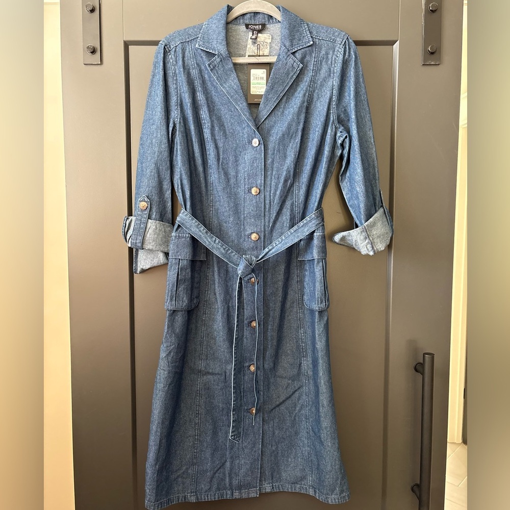 NWT Jones New York Blue Denim Belted Shirt Dress